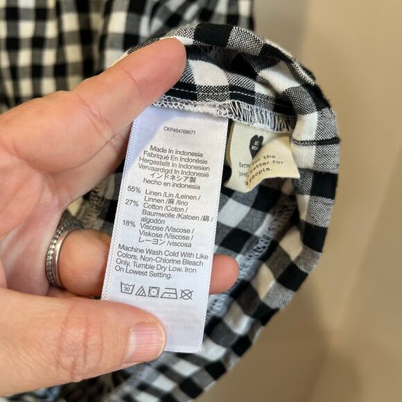 Madewell Linen Blend Gingham Square Neck Short Sleeve Mini Dress Pockets M - Picture 4 of 8